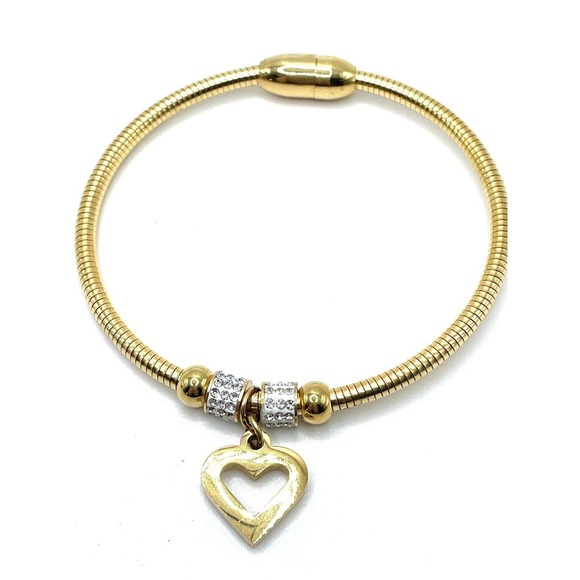 Swarovski Elements Gold Crystal Bangle Dangle Bracelet Open Heart Slider Charm - Picture 6 of 8